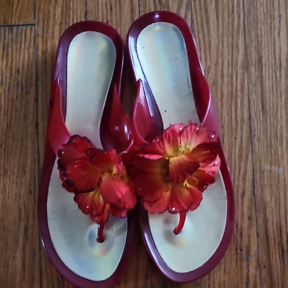 Red Floral Women's Sandals - Picture 1 of 5
